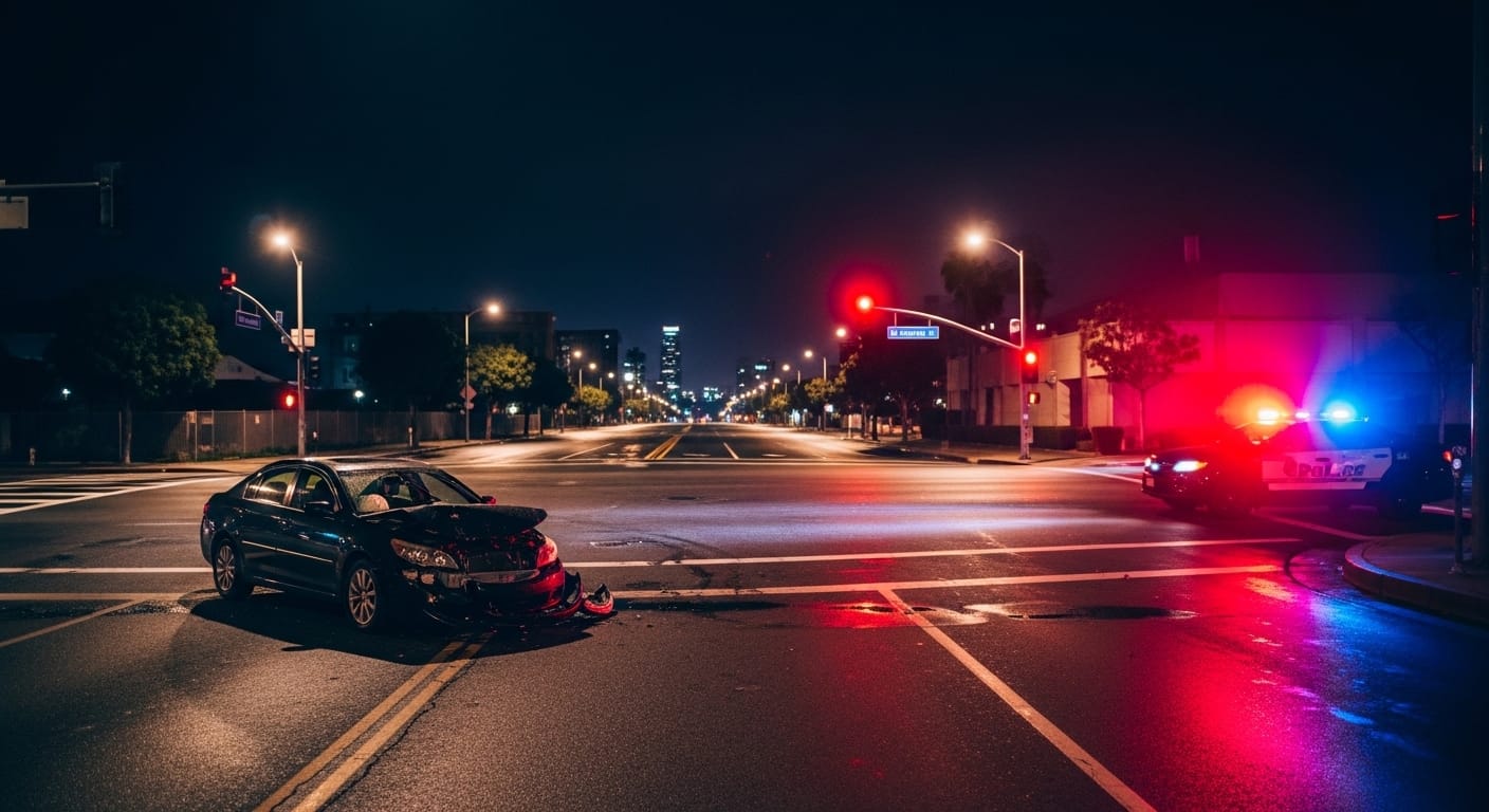 Los Angeles hit-and-run accident investigation at night
