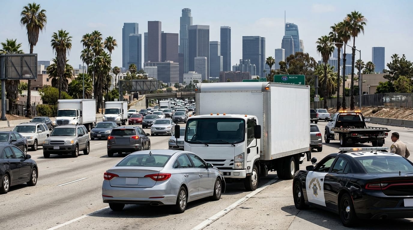 Commercial truck in Los Angeles traffic representing commercial driver accident claims