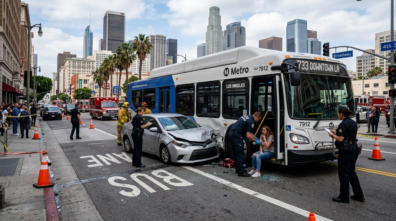 Los Angeles Metro bus accident scene with transit evidence for an injury claim