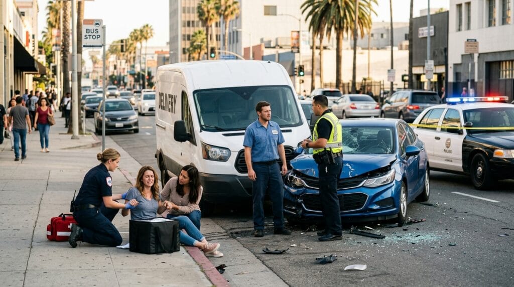 Los Angeles delivery driver accident scene with evidence for an injury claim