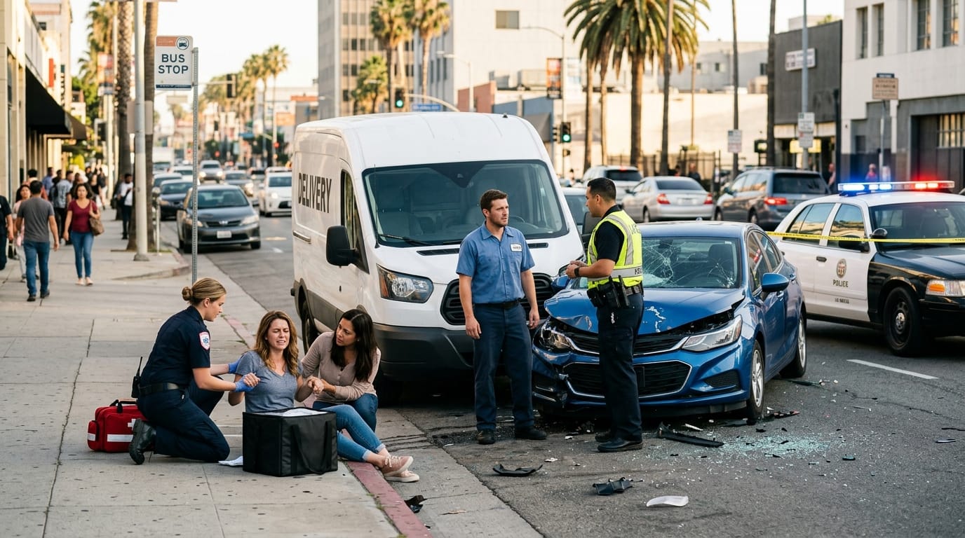 Los Angeles delivery driver accident scene with evidence for an injury claim