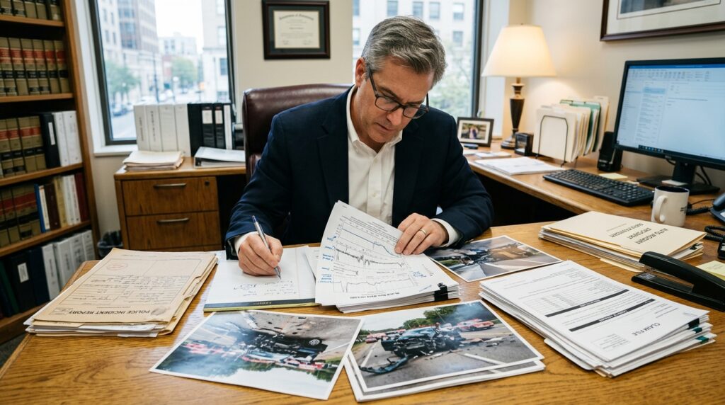 LA speed crash claim evidence with black box data, crash photos, and police report documents