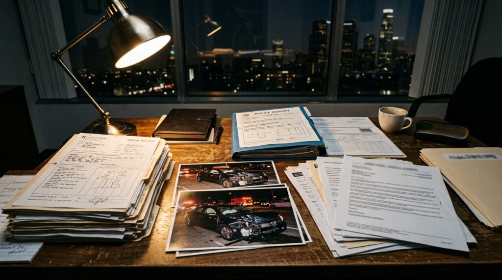 Los Angeles ghost plate claim documents with medical records and crash evidence